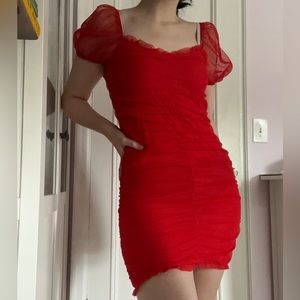 Hot Bodycon Ruched Mesh Dress!